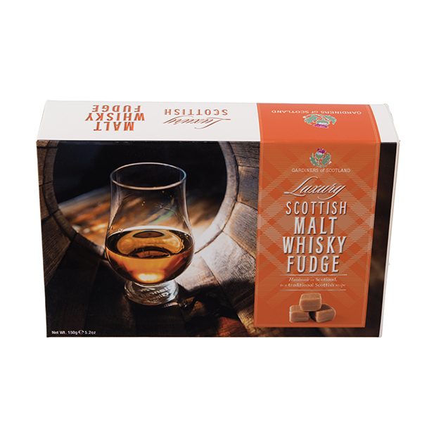 Luxury malt whisky fudge carton glass & barrel