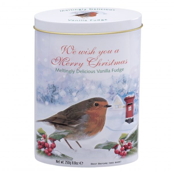 Robin designed tin of Christmas Vanilla Fudge