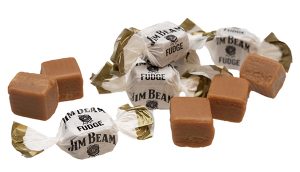 wrapped and unwrapped pieces of Jim Beam Whiskey Fudge