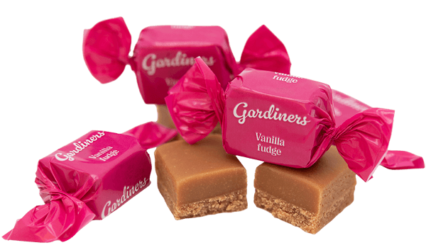 Handmade wrapped fudge close-up
